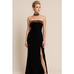 Vintage Jessica McClintock Gunne Sax Black Gown -Jeweled Choker - Size 10 ￼